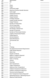 Flanged Heater Spec List